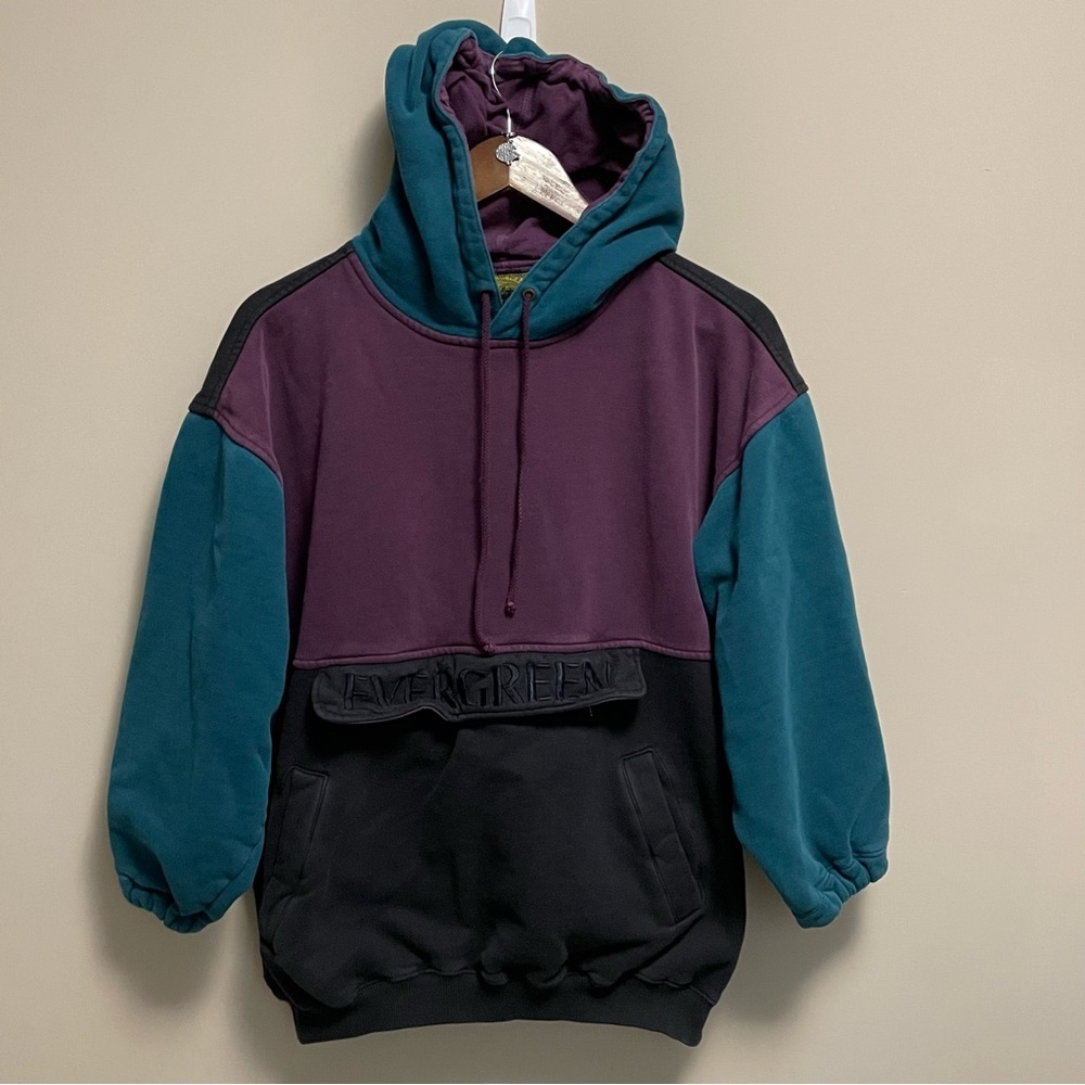 Evergreen Sport Vintage 90s Burgundy Green Black Colour Block Hoodie Women’s M